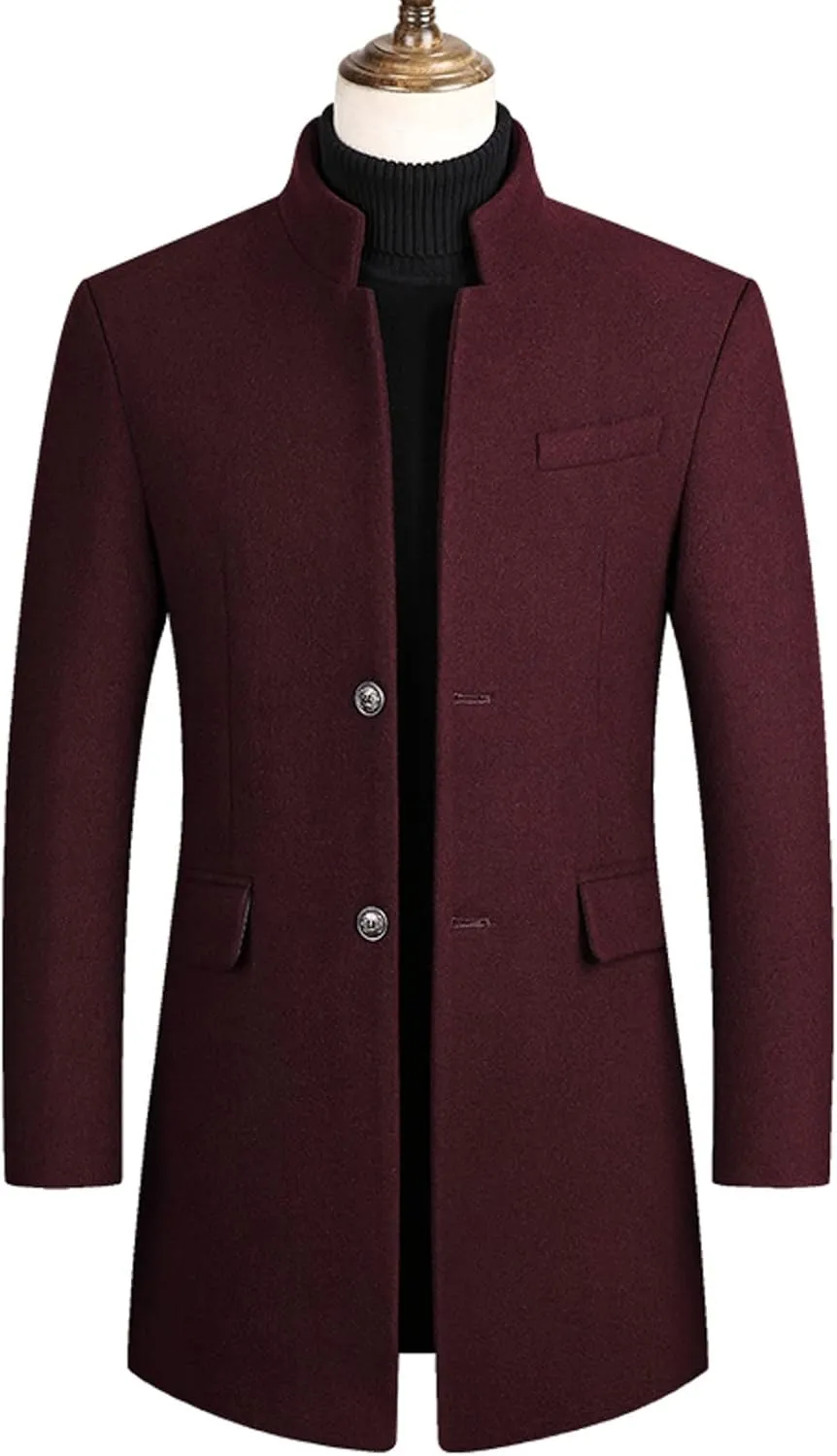 mens coat Prom Jacket Suit Solid Color Long Sleeved Stand-collar Trench Fit Long Trench Coat Casual Blend Trench