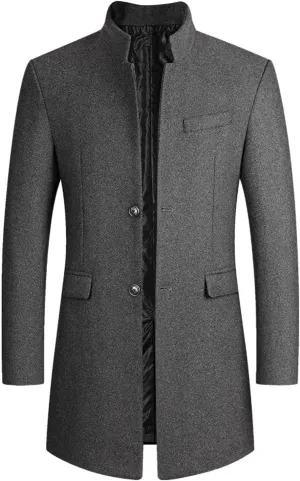 mens coat Prom Jacket Suit Solid Color Long Sleeved Stand-collar Trench Fit Long Trench Coat Casual Blend Trench