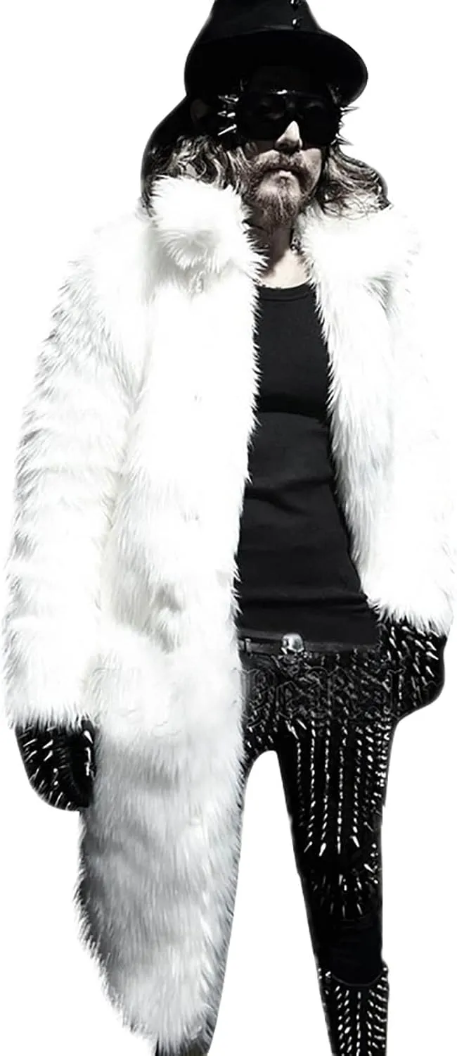 Men's Faux Fur Coats, Open Front Plus Size Thicken Warm Winter Overcoat, Luxury Fluffy Long Jackets Cardigan