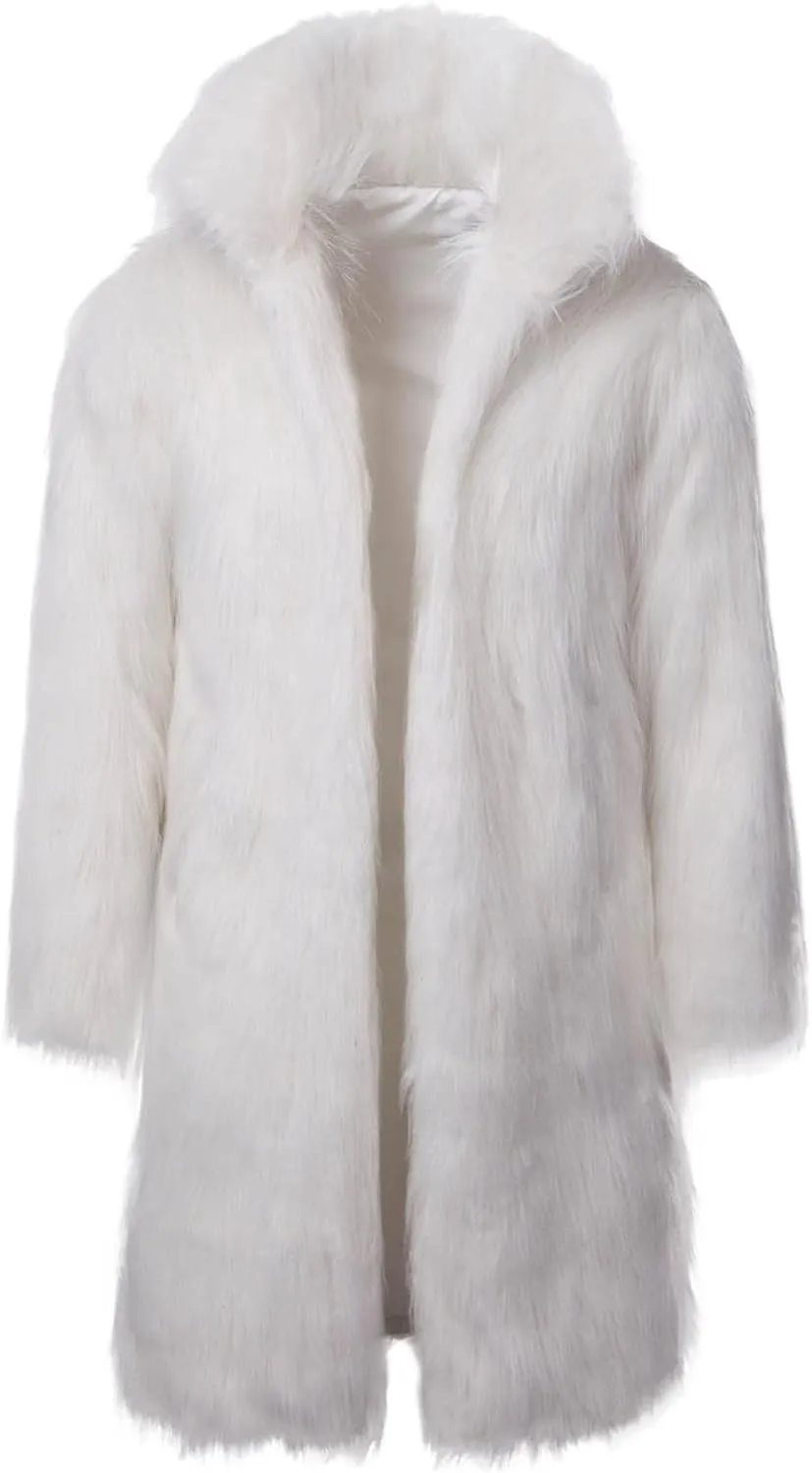 Men's Faux Fur Coats, Open Front Plus Size Thicken Warm Winter Overcoat, Luxury Fluffy Long Jackets Cardigan