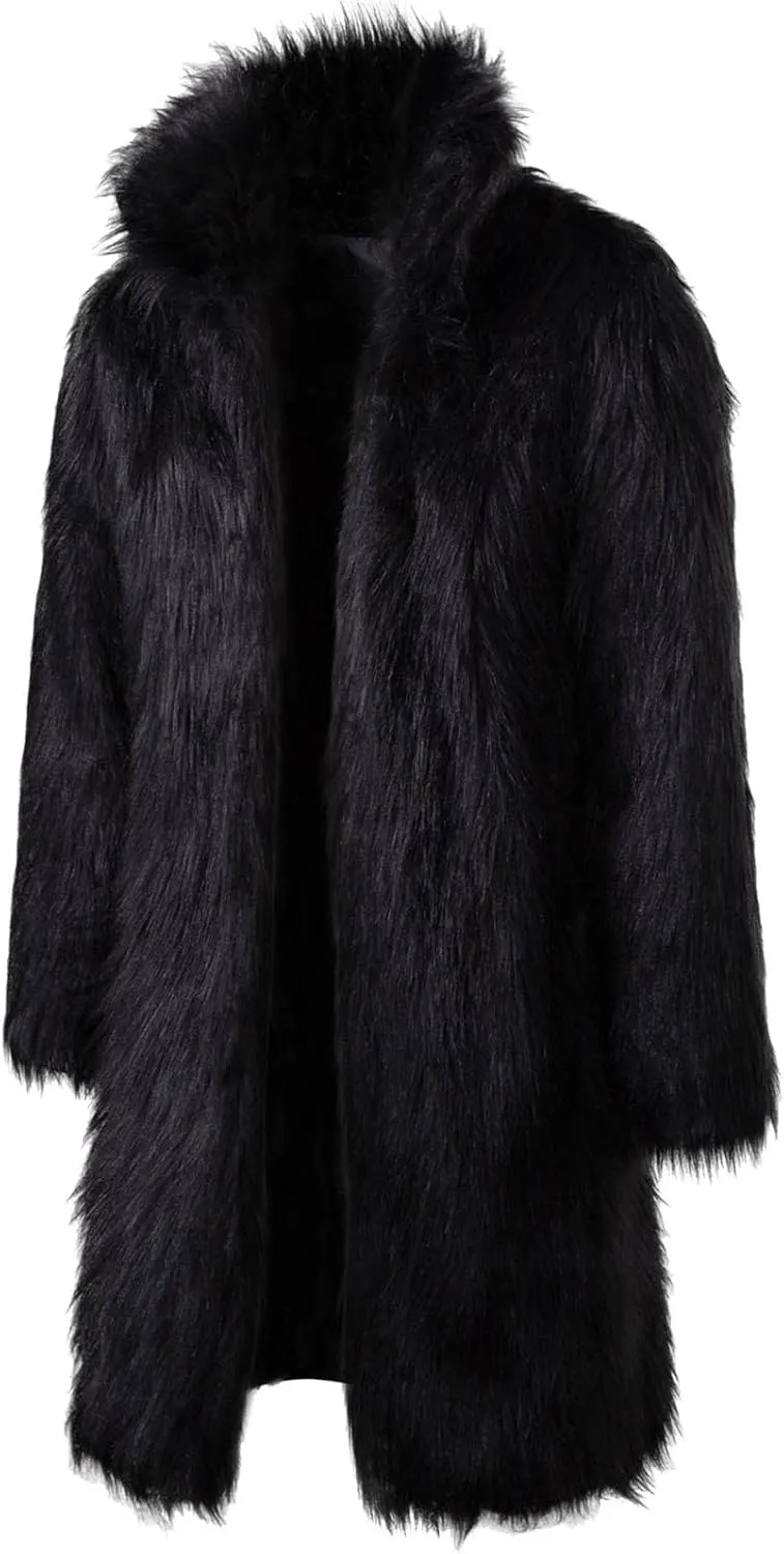 Men's Faux Fur Coats, Open Front Plus Size Thicken Warm Winter Overcoat, Luxury Fluffy Long Jackets Cardigan