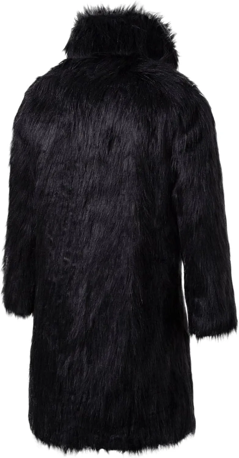 Men's Faux Fur Coats, Open Front Plus Size Thicken Warm Winter Overcoat, Luxury Fluffy Long Jackets Cardigan