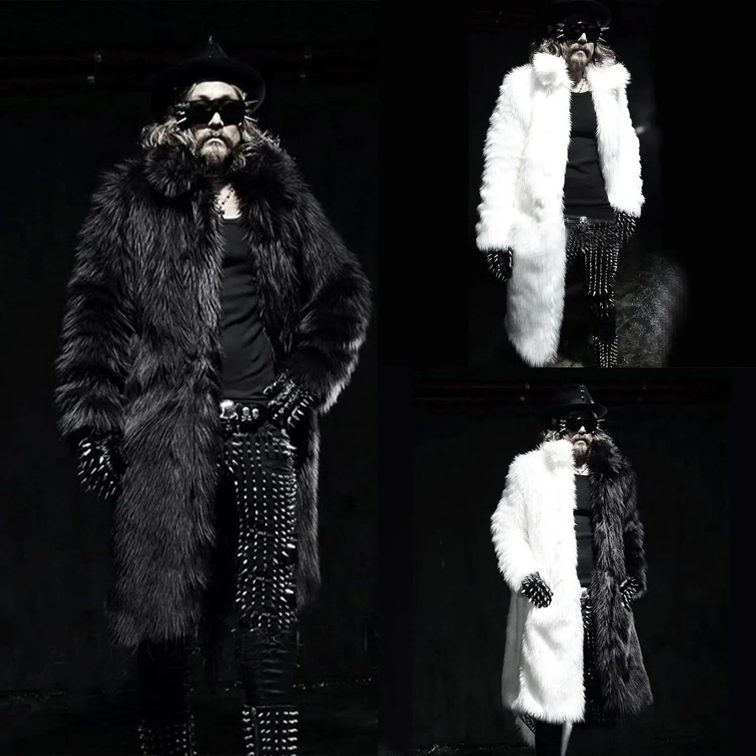 Men's Faux Fur Coats, Open Front Plus Size Thicken Warm Winter Overcoat, Luxury Fluffy Long Jackets Cardigan