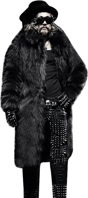 Men's Faux Fur Coats, Open Front Plus Size Thicken Warm Winter Overcoat, Luxury Fluffy Long Jackets Cardigan