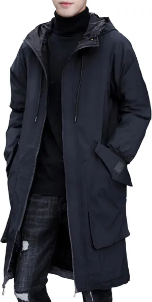 Men's Lightweight Hooded Windbreaker Trench Coat Fashion Casual Windproof Overcoat Spring Fall Mid Long Jacket