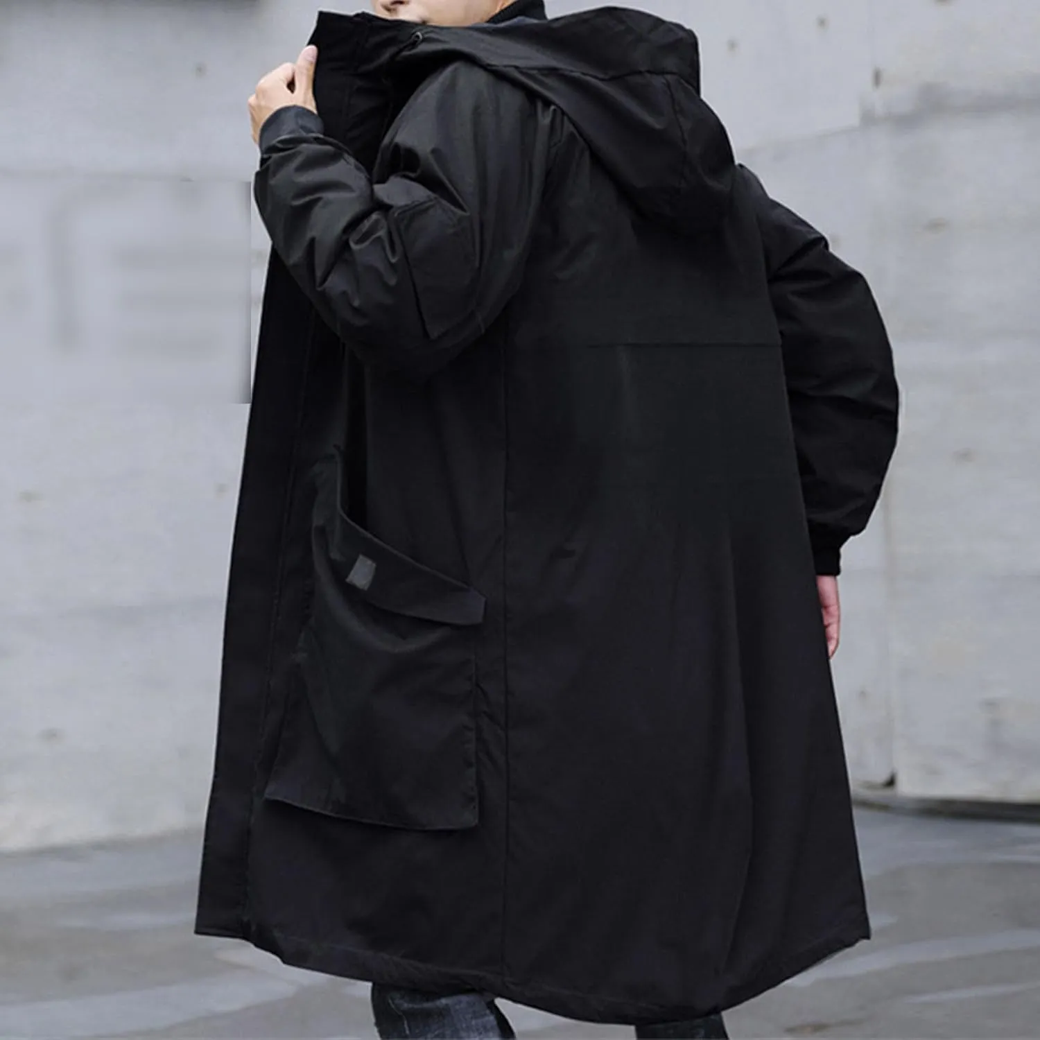 Men's Lightweight Hooded Windbreaker Trench Coat Fashion Casual Windproof Overcoat Spring Fall Mid Long Jacket