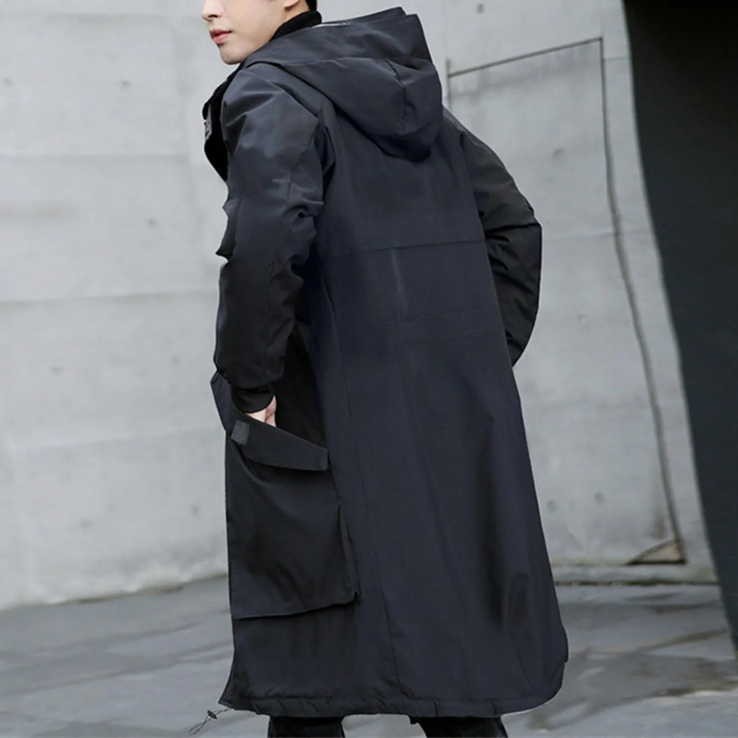 Men's Lightweight Hooded Windbreaker Trench Coat Fashion Casual Windproof Overcoat Spring Fall Mid Long Jacket