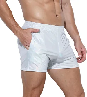 Mens Metallic Shorts Sexy Boxers Party Nightclub Rave Shorts with Pocket