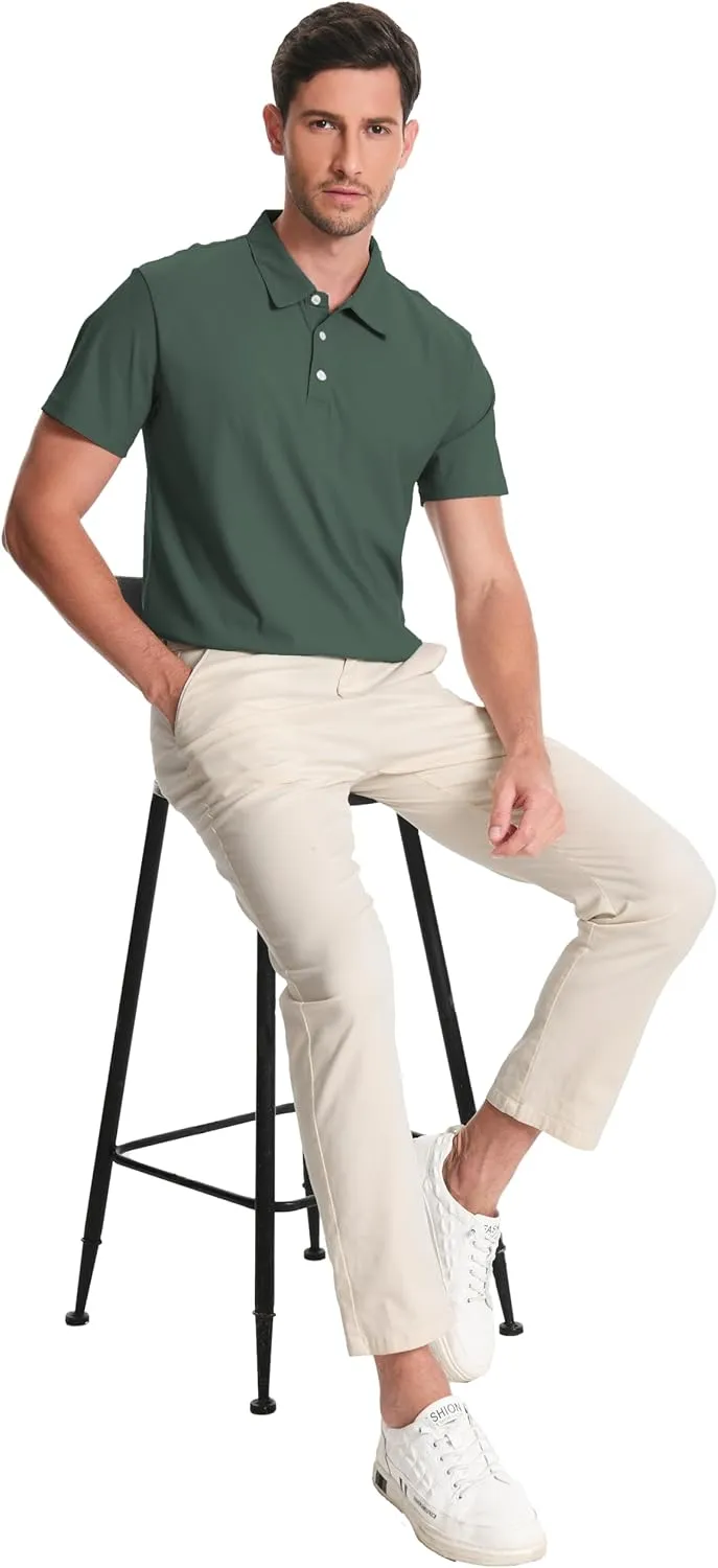 Mens Polo Shirts Collar Short Sleeve Golf Shirt Quicky Dry Moisture Wicking Lightweight Polo T-Shirt