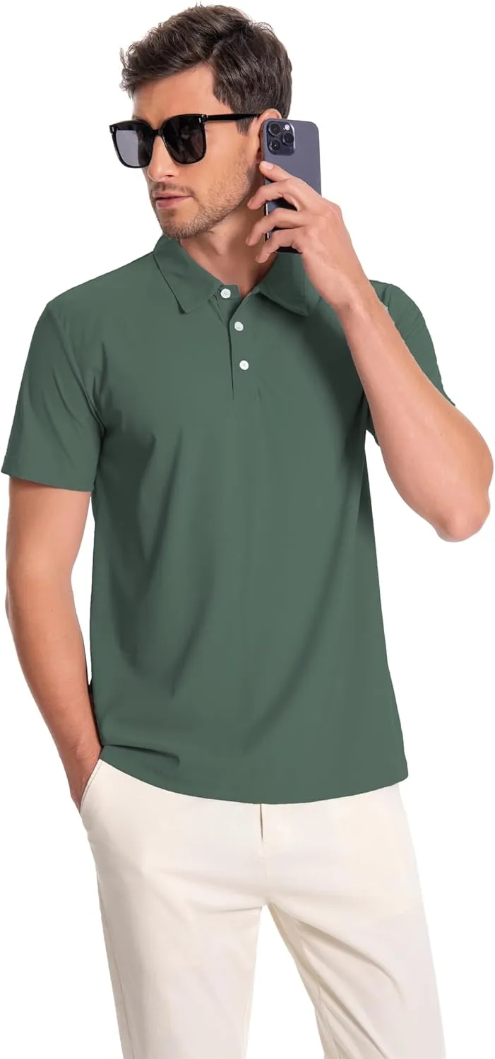 Mens Polo Shirts Collar Short Sleeve Golf Shirt Quicky Dry Moisture Wicking Lightweight Polo T-Shirt