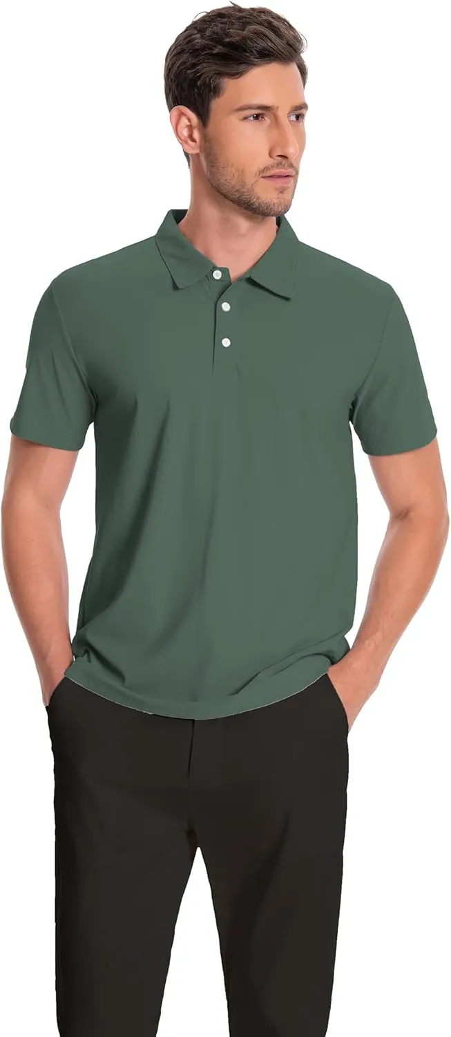 Mens Polo Shirts Collar Short Sleeve Golf Shirt Quicky Dry Moisture Wicking Lightweight Polo T-Shirt
