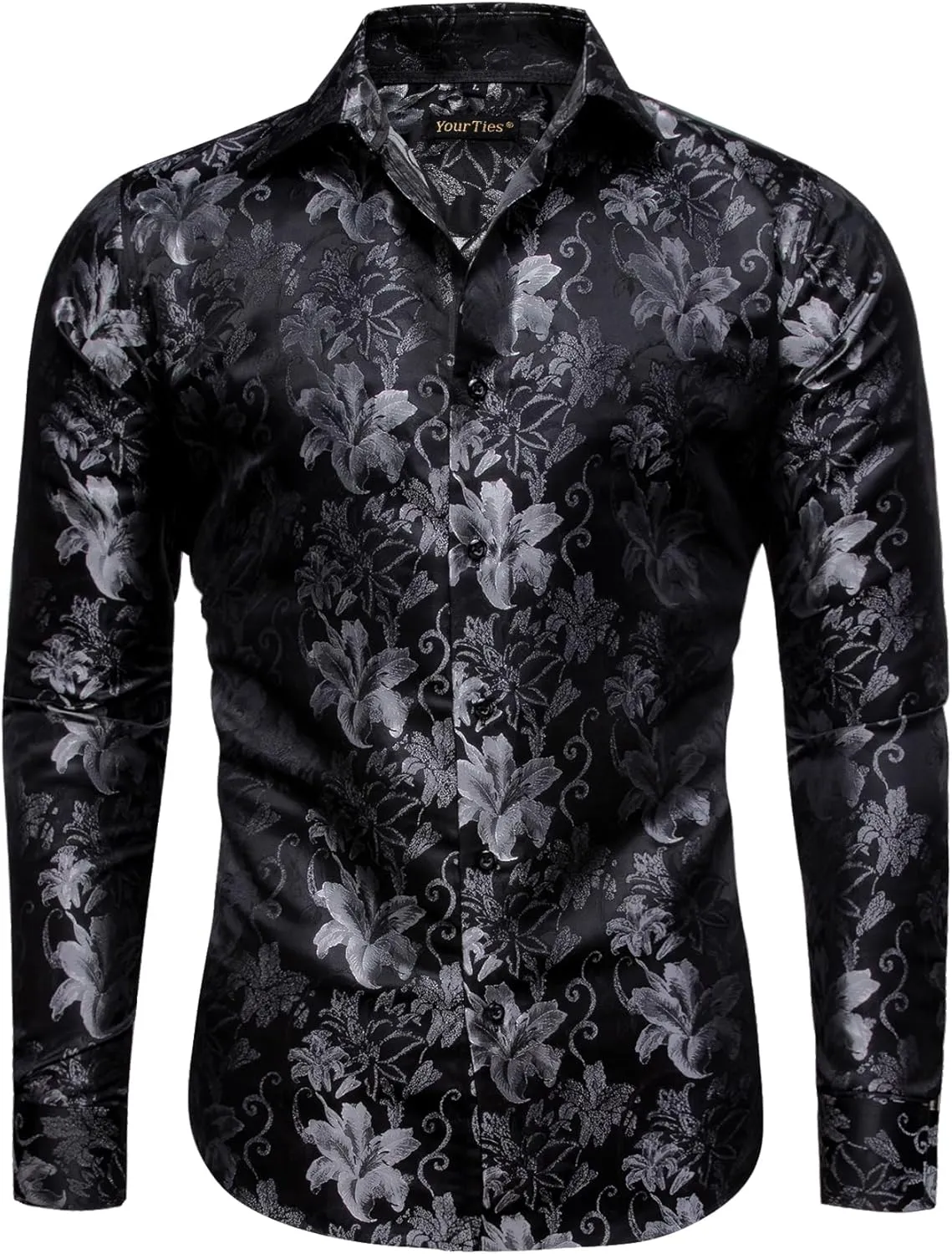 Mens Silk Paisley Dress Shirt Casual Button Down Shirt Long Sleeve Western Floral Shirts Wedding Party Holiday