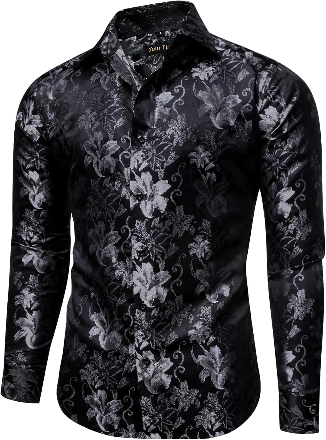 Mens Silk Paisley Dress Shirt Casual Button Down Shirt Long Sleeve Western Floral Shirts Wedding Party Holiday