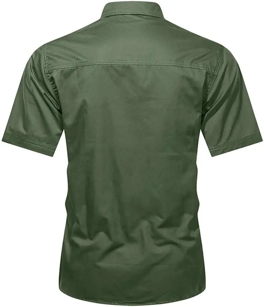 Men's Summer Quick Dry Short Sleeve Tactical Shirt Thin Lapel Cargo Shirts Tops Outdoor Hiking Military Shirt