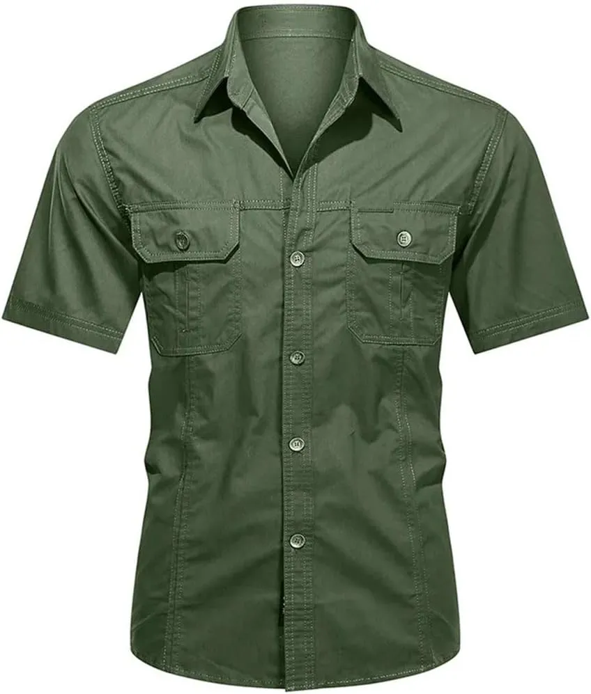 Men's Summer Quick Dry Short Sleeve Tactical Shirt Thin Lapel Cargo Shirts Tops Outdoor Hiking Military Shirt