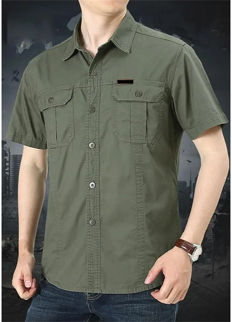 Men's Summer Quick Dry Short Sleeve Tactical Shirt Thin Lapel Cargo Shirts Tops Outdoor Hiking Military Shirt