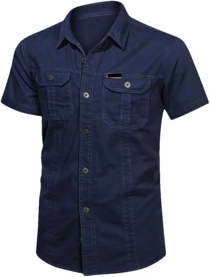 Men's Summer Quick Dry Short Sleeve Tactical Shirt Thin Lapel Cargo Shirts Tops Outdoor Hiking Military Shirt
