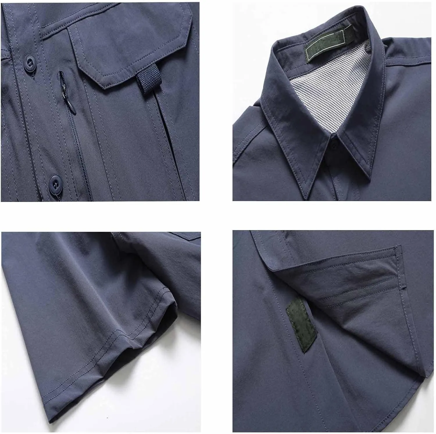 Men's Summer Short Sleeve Shirt Stretch Quick Dry Thin T-Shirt with Pocket Work Slim Button Top
