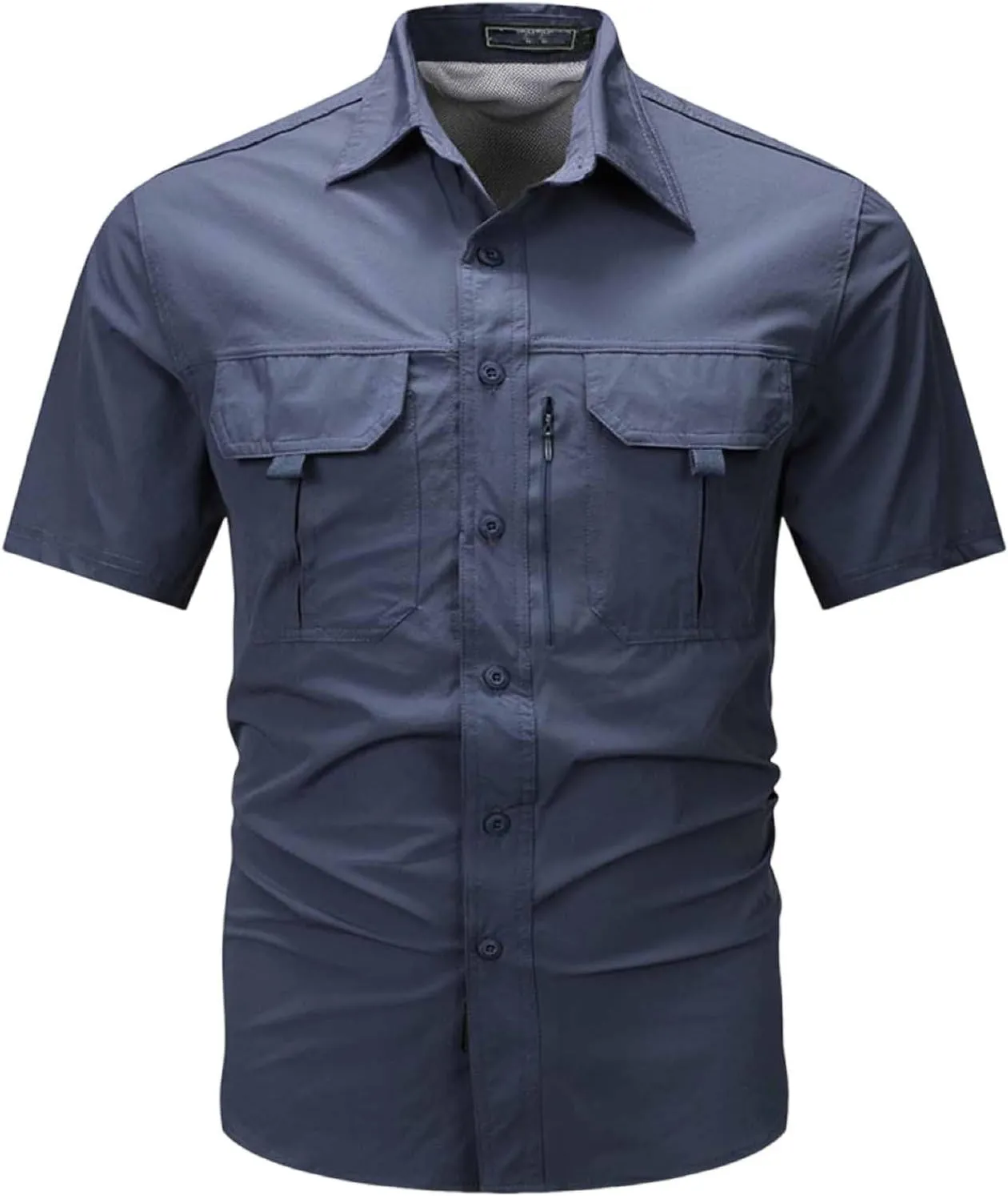 Men's Summer Short Sleeve Shirt Stretch Quick Dry Thin T-Shirt with Pocket Work Slim Button Top