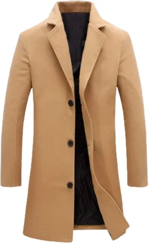 Mens Trench Coat Long Winter Overcoat Cable Knit Tunic Button Up Plain Shawl Overcoat Winter Casual Peacoat Jacket