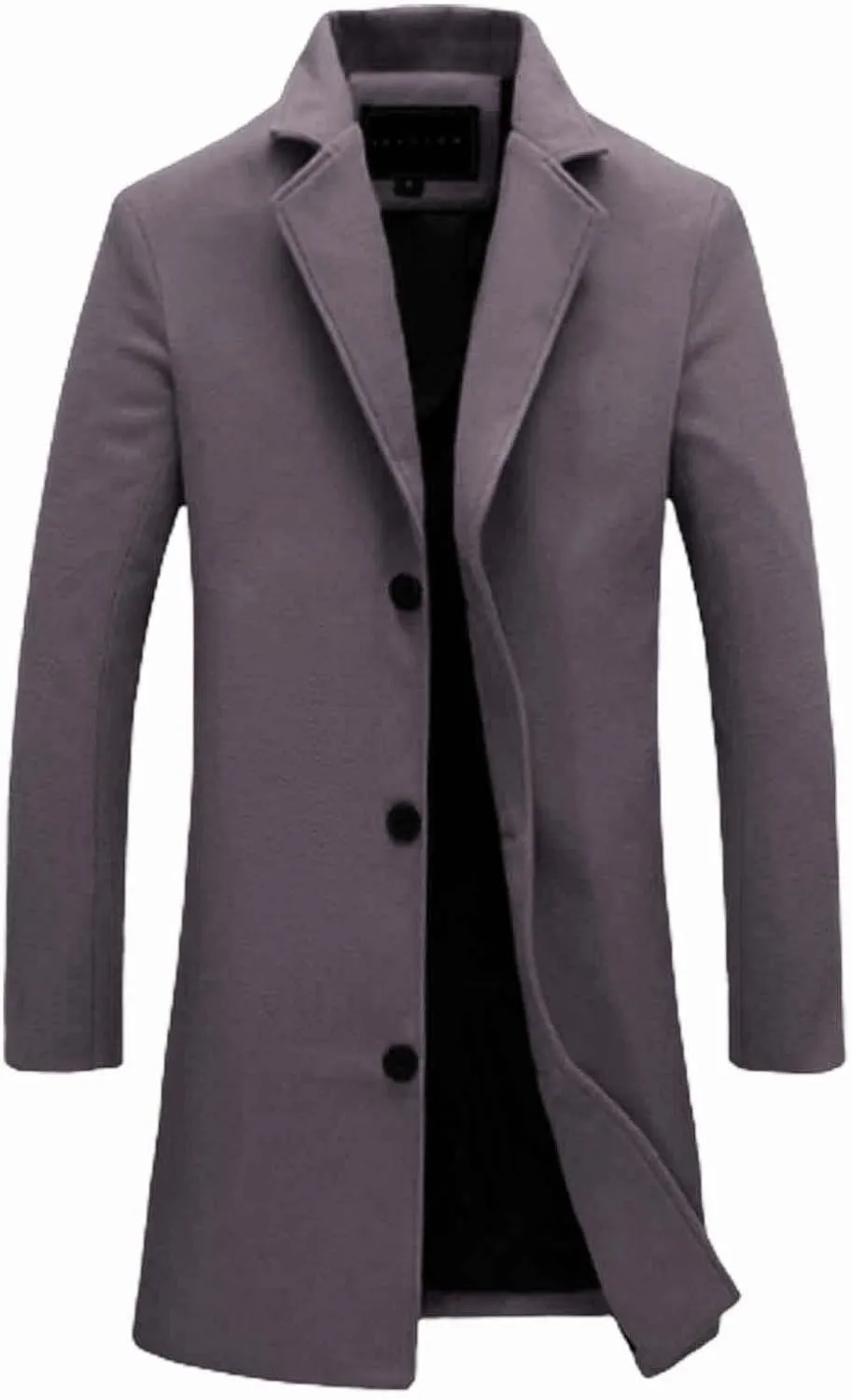 Men's Trench Coat Slim Fit Notch Lapel Single Breasted Top Coat Winter Warm Cotton Business Long Jacket Overcoat