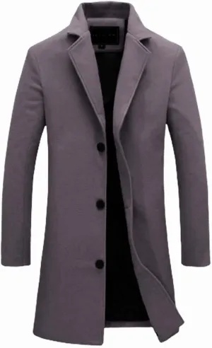 Men's Trench Coat Slim Fit Notch Lapel Single Breasted Top Coat Winter Warm Cotton Business Long Jacket Overcoat