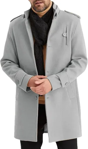 Men's Warm Winter Long Jacket Casual Classic Notched Collar Overcoat with Pockets
