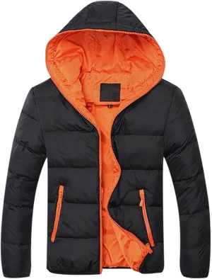 Men's Winter Puffer Jacket Thicken Full Zip Up Coat Warm Padded Jacket Outwear with Hood Windproof Quilted Coat