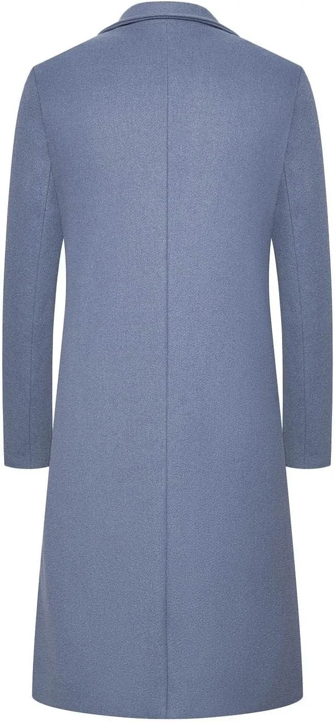 Men's Winter Trench Coat Full Length Single Breasted Warm Pea coat Wool Blend Long Windbreaker Notch Lapel Overcoat