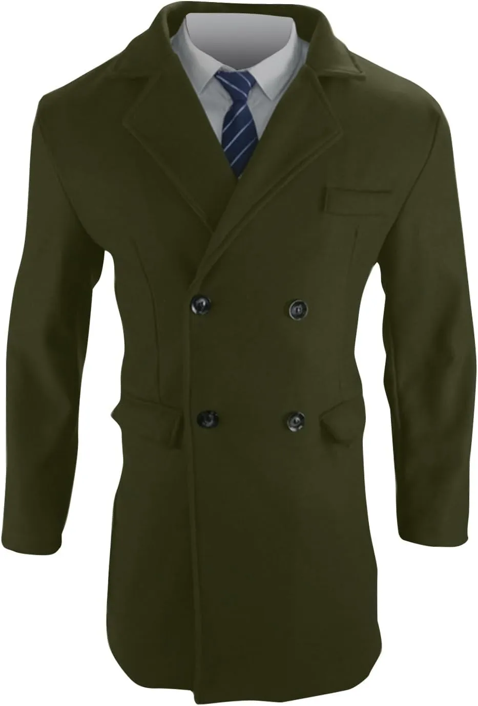 Men's Winter Warm Peacoat Single Breasted Trench Wool Blend Overcoat with Pockets