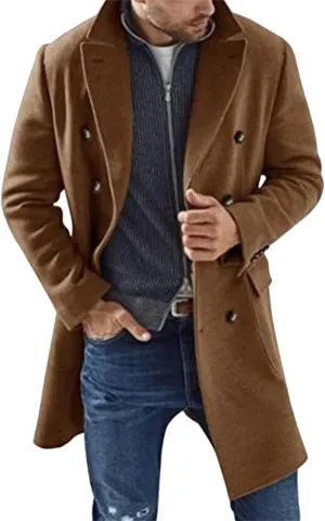 Mens Wool Blend Trench Coat Single Woolen Double Breasted Extended Coat men coat Men'S Trench Rain Coats
