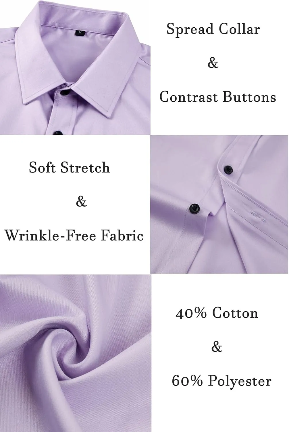 Men's Wrinkle-Free Dress Shirts Long Sleeve Button Down Shirt Regular Fit Casual Wedding Silky Sheen Looking Shirt