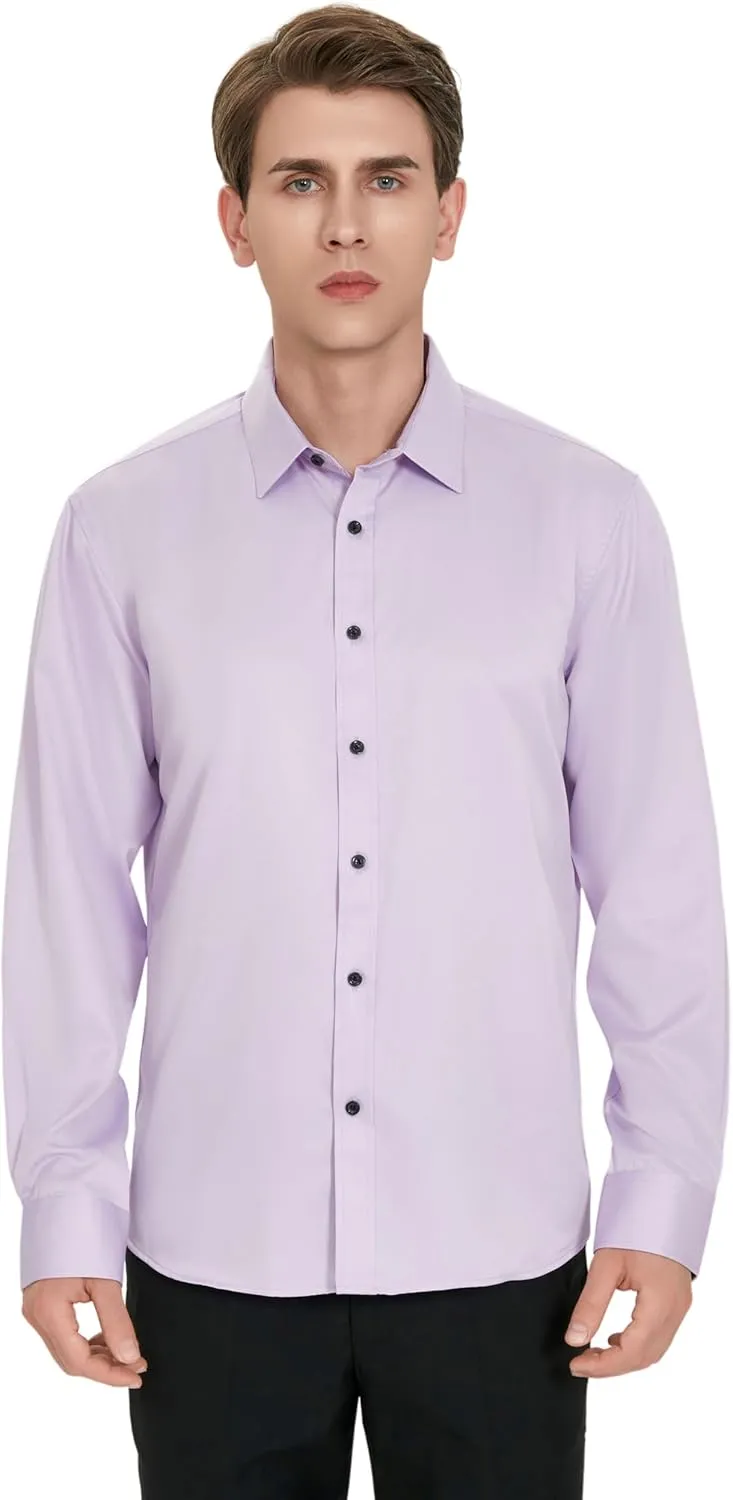 Men's Wrinkle-Free Dress Shirts Long Sleeve Button Down Shirt Regular Fit Casual Wedding Silky Sheen Looking Shirt