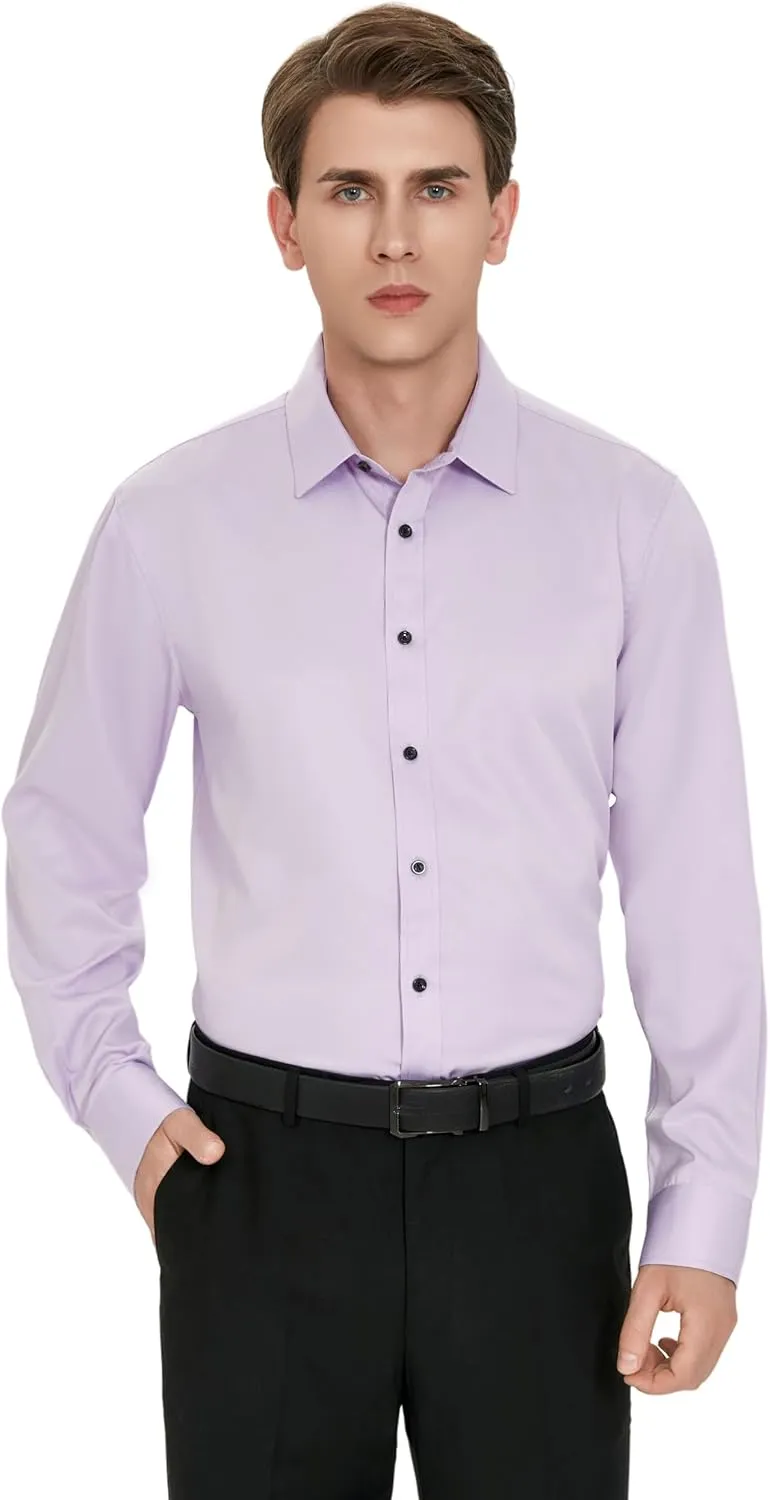 Men's Wrinkle-Free Dress Shirts Long Sleeve Button Down Shirt Regular Fit Casual Wedding Silky Sheen Looking Shirt