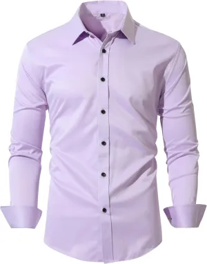 Men's Wrinkle-Free Dress Shirts Long Sleeve Button Down Shirt Regular Fit Casual Wedding Silky Sheen Looking Shirt
