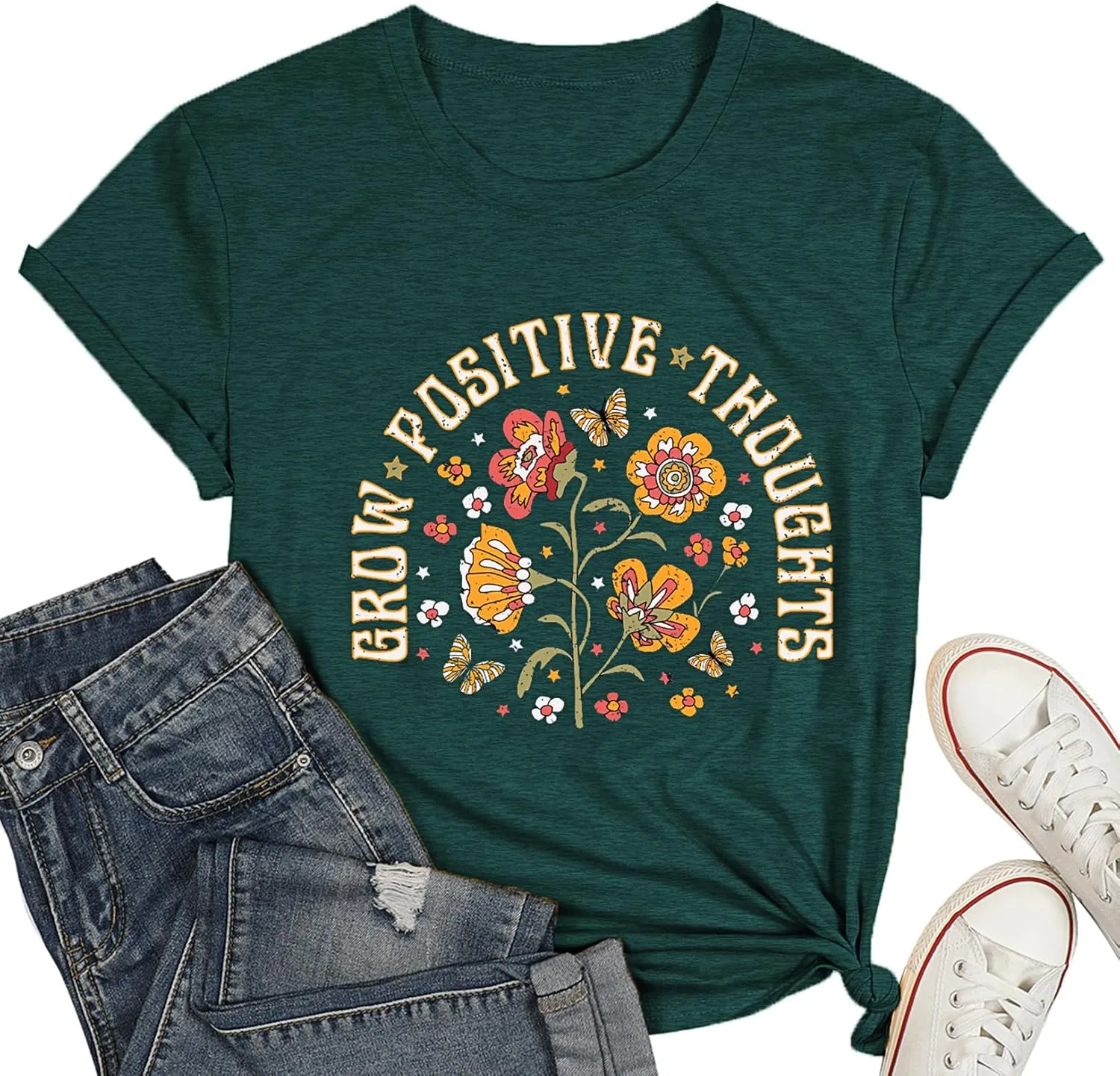 Mental Health Shirts for Women Vintage Flower Tee Shirt Boho Floral T Shirt Wildflower T-Tops Butterfly Tops