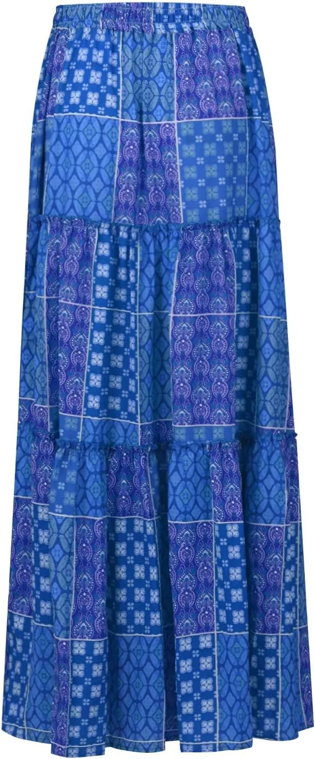 midelxp Pleated Long Skirts for Women Summer Casual Elastic High Waisted Skirts A-Line Flowy Swing Maxi Skirt with Pockets