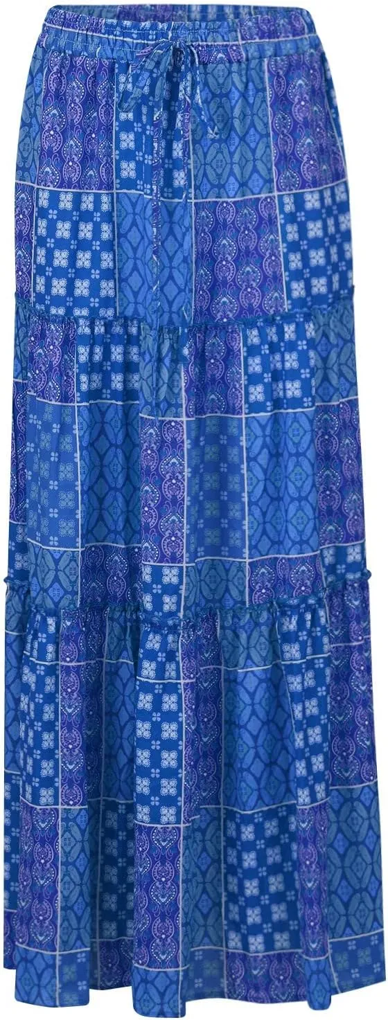 midelxp Pleated Long Skirts for Women Summer Casual Elastic High Waisted Skirts A-Line Flowy Swing Maxi Skirt with Pockets