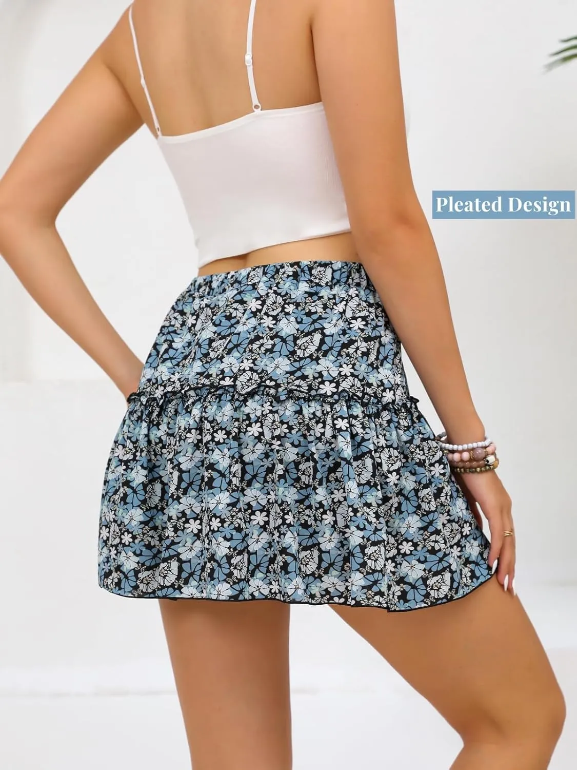 Mini Skirts for Women High Waisted Ruffle Skirt Cute Casual Layered Shorts Flowy Skort for Beach Holiday Summer