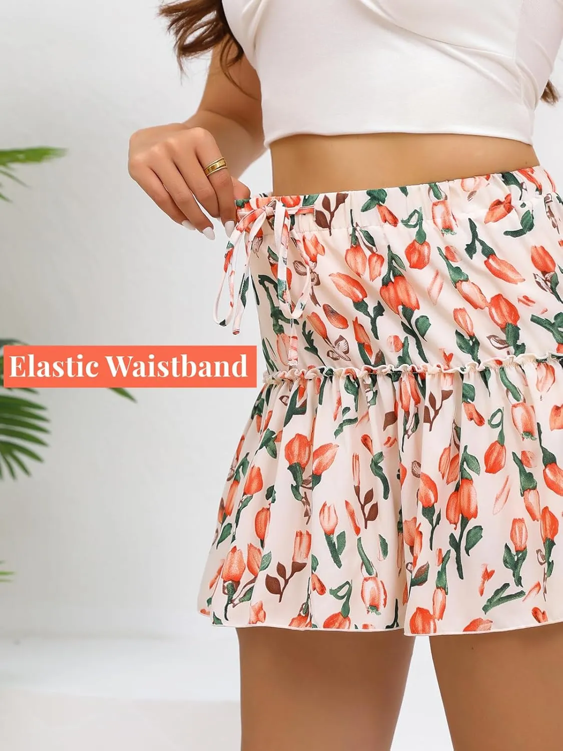 Mini Skirts for Women High Waisted Ruffle Skirt Cute Casual Layered Shorts Flowy Skort for Beach Holiday Summer