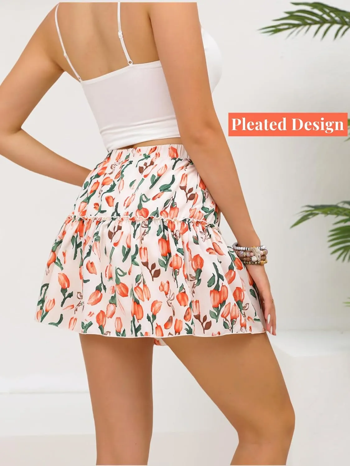 Mini Skirts for Women High Waisted Ruffle Skirt Cute Casual Layered Shorts Flowy Skort for Beach Holiday Summer
