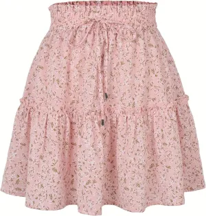 Mini Skirts for Women Trendy Summer Floral Short Skirts Drawstring High Rise Boho Beach Flowy Pleated A Line Skorts