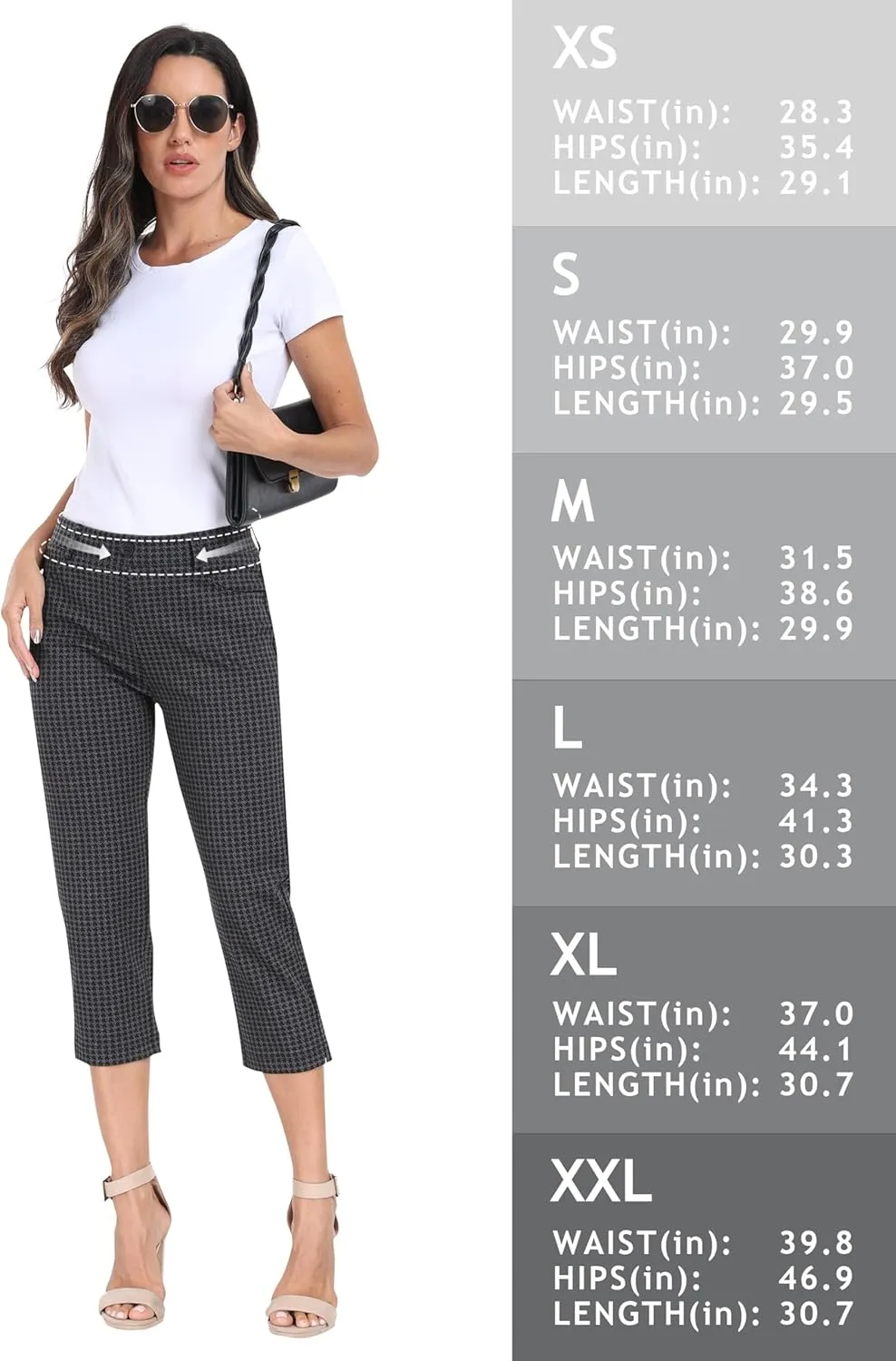 MoFiz Women's Capri Pants Summer Pull-On Stretch Straight Leg Golf Yoga & Business Casual Dressy Cropped Pants with Pockets