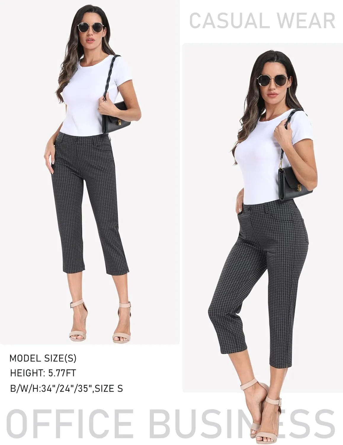 MoFiz Women's Capri Pants Summer Pull-On Stretch Straight Leg Golf Yoga & Business Casual Dressy Cropped Pants with Pockets