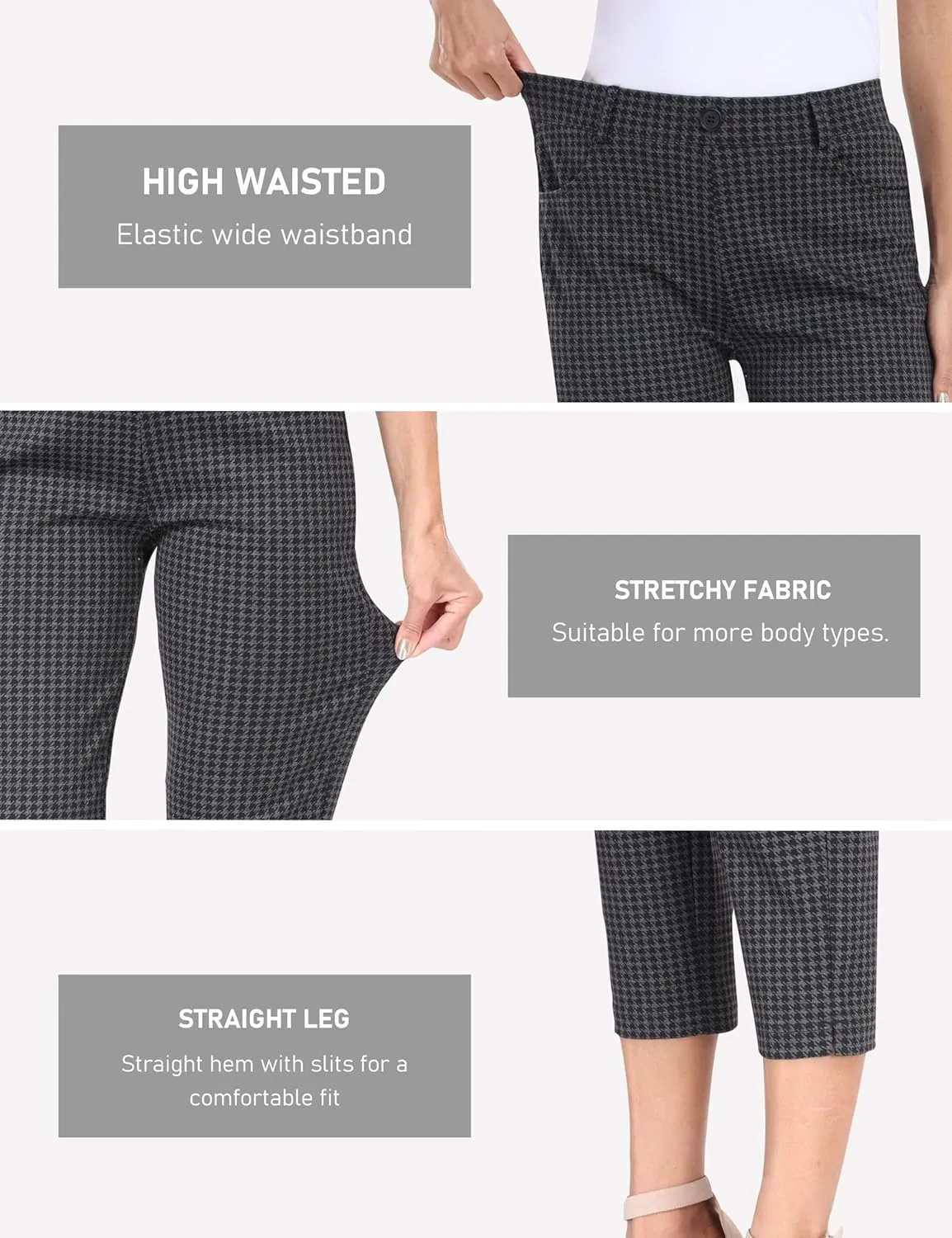 MoFiz Women's Capri Pants Summer Pull-On Stretch Straight Leg Golf Yoga & Business Casual Dressy Cropped Pants with Pockets