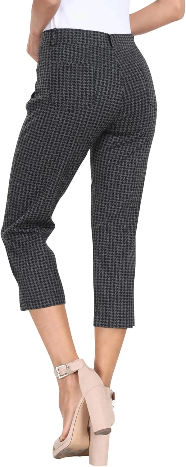 MoFiz Women's Capri Pants Summer Pull-On Stretch Straight Leg Golf Yoga & Business Casual Dressy Cropped Pants with Pockets
