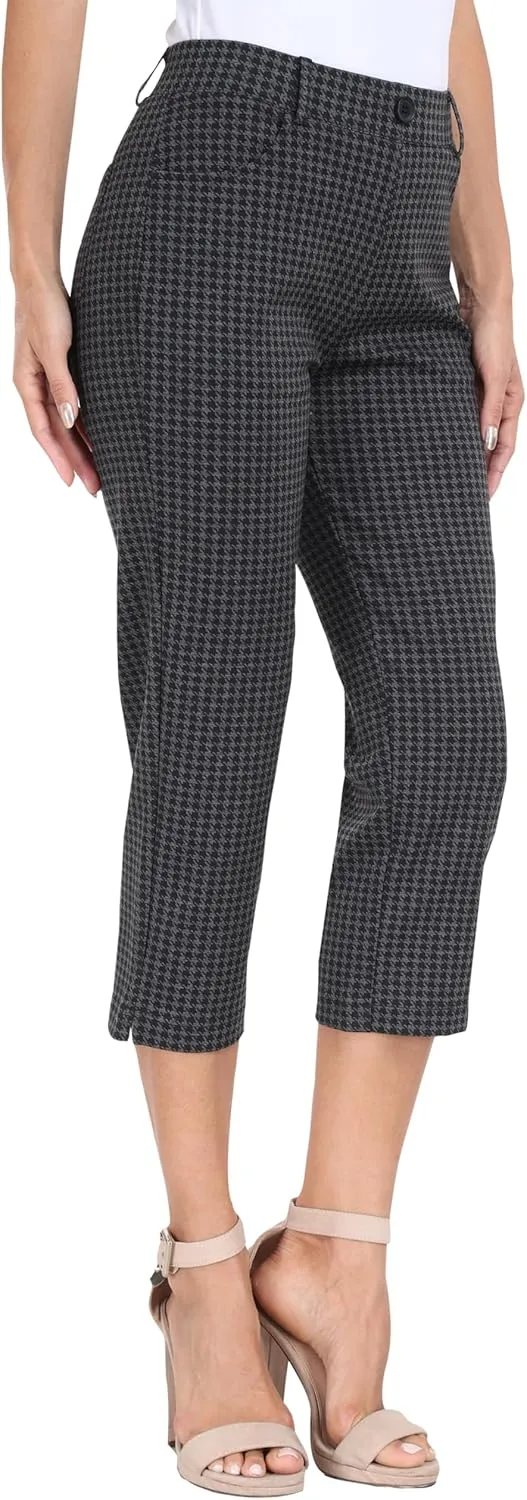 MoFiz Women's Capri Pants Summer Pull-On Stretch Straight Leg Golf Yoga & Business Casual Dressy Cropped Pants with Pockets