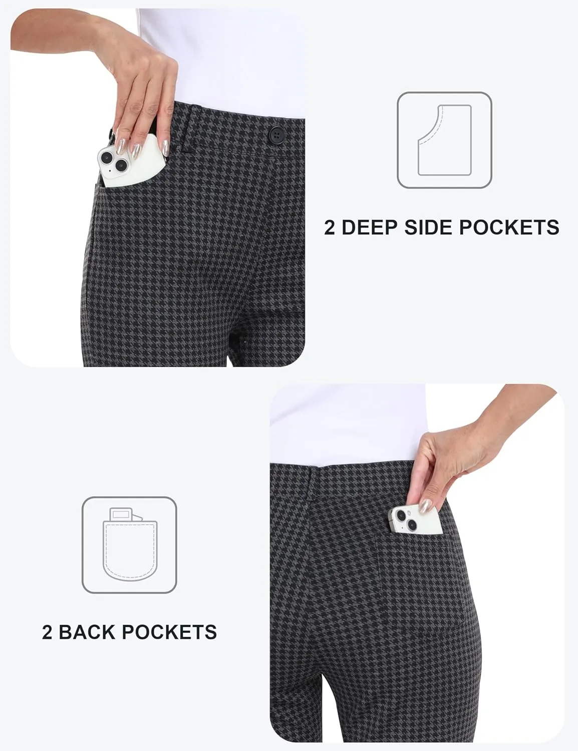 MoFiz Women's Capri Pants Summer Pull-On Stretch Straight Leg Golf Yoga & Business Casual Dressy Cropped Pants with Pockets