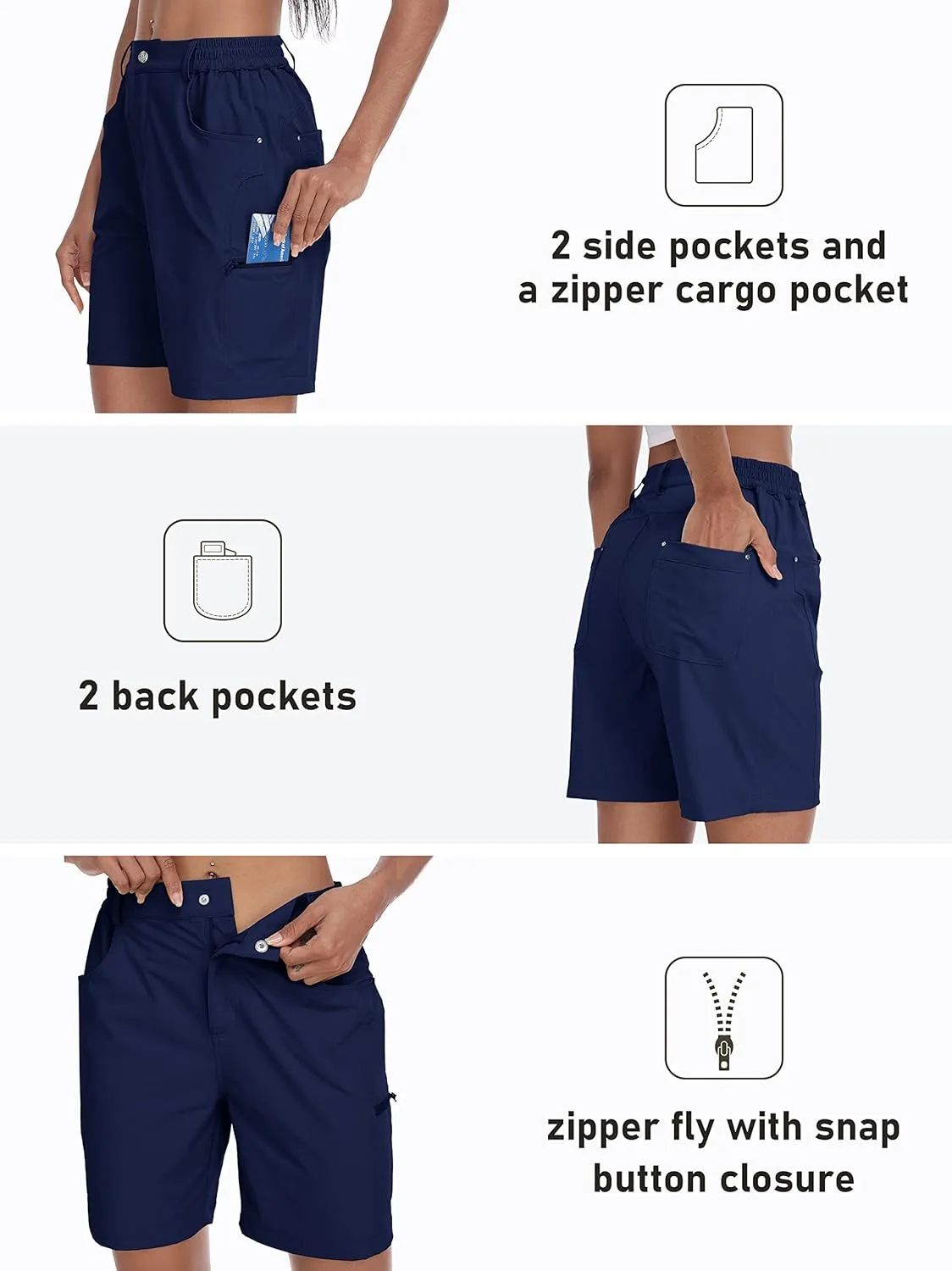 MoFiz Womens Golf Shorts 7" Quick Dry Hiking Shorts Lightweight Bermuda Shorts for Women with Pockets