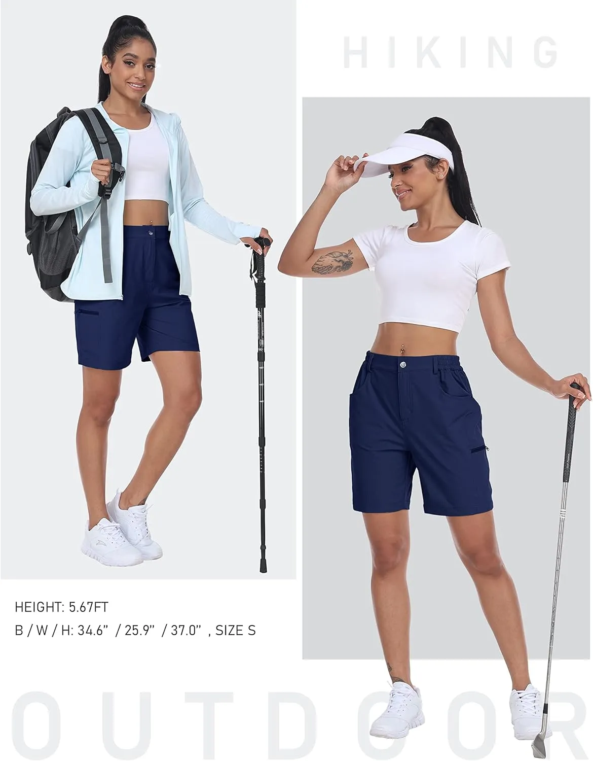 MoFiz Womens Golf Shorts 7" Quick Dry Hiking Shorts Lightweight Bermuda Shorts for Women with Pockets